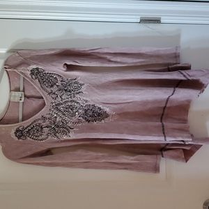 Vocal long sleeve waffle knit shirt,  size large pink and black